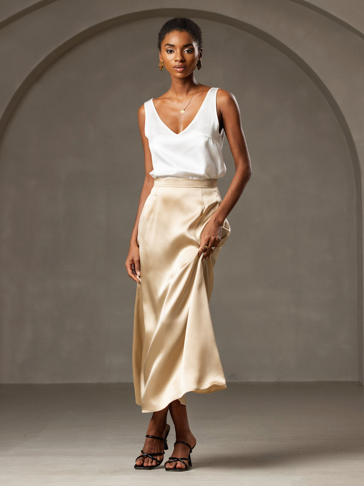 [Blanc] SilkSilky-FR 19Momme Soie Camisoles 007