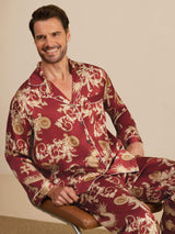 [Dragon Bordeaux] SilkSilky-FR Long Sleeve Lapel Collar Homme Pyjamas 007