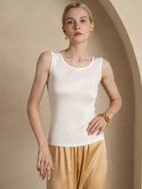 [Blanc] SilkSilky-FR Sans manches Col Rond Femme T-Shirt 003
