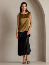 [Brun] SilkSilky-FR Sleeveless Round Neck Top À Fines Brides 001