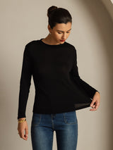 [Noir] SilkSilky-FR Soie Col Rond Femme T-Shirt 003