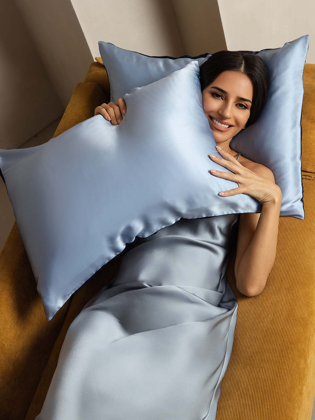 [BleuFoncé+BleuClair] SilkSilky-FR 22Momme Pure Soie Pillowcase 004