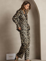 [Leopard] SilkSilky-FR 19Momme Soie Col Chemise Women''s Outfit Sets 004