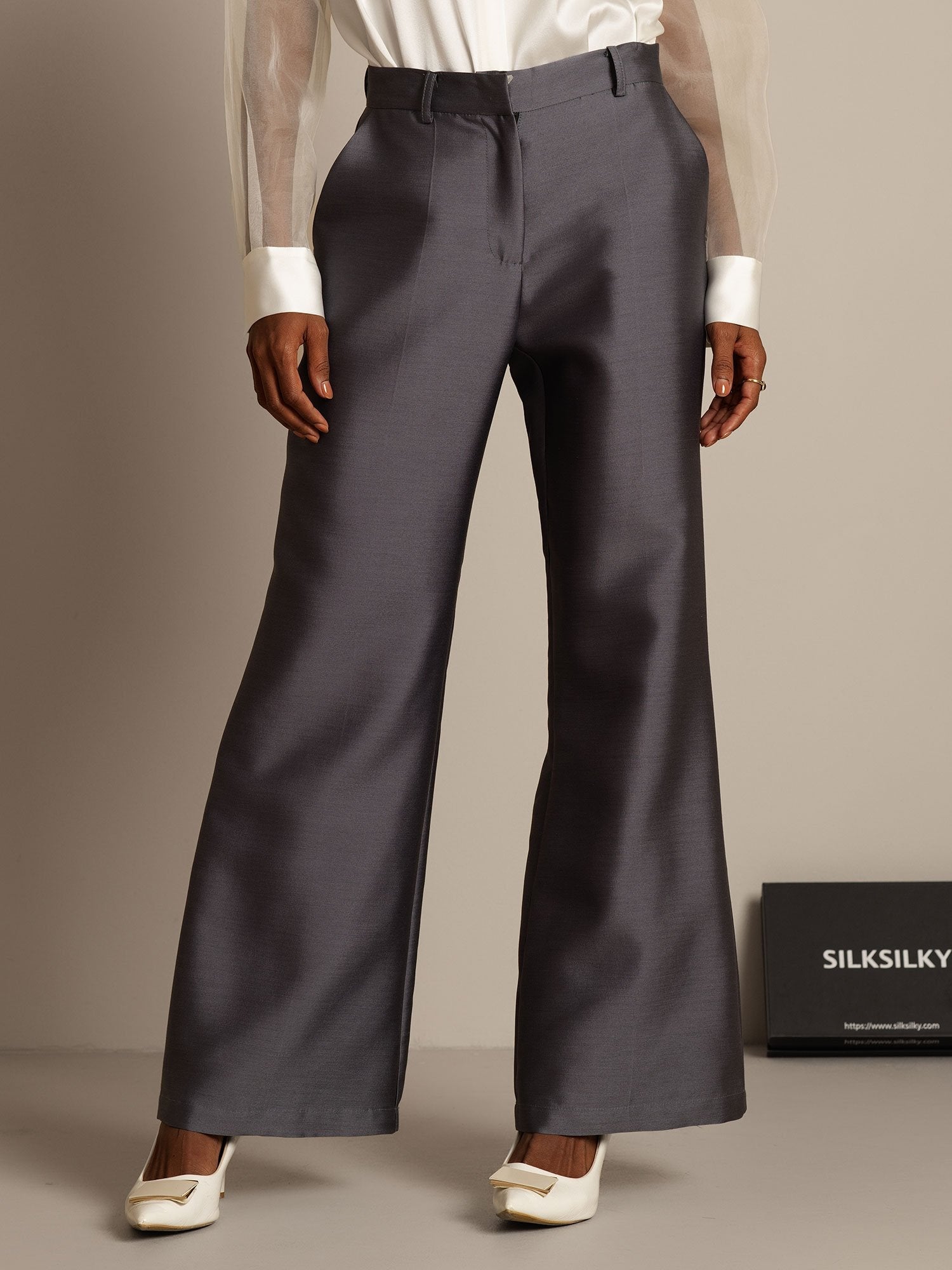 [Gris] SilkSilky-FR 32Momme Soie Womens Pants 005,