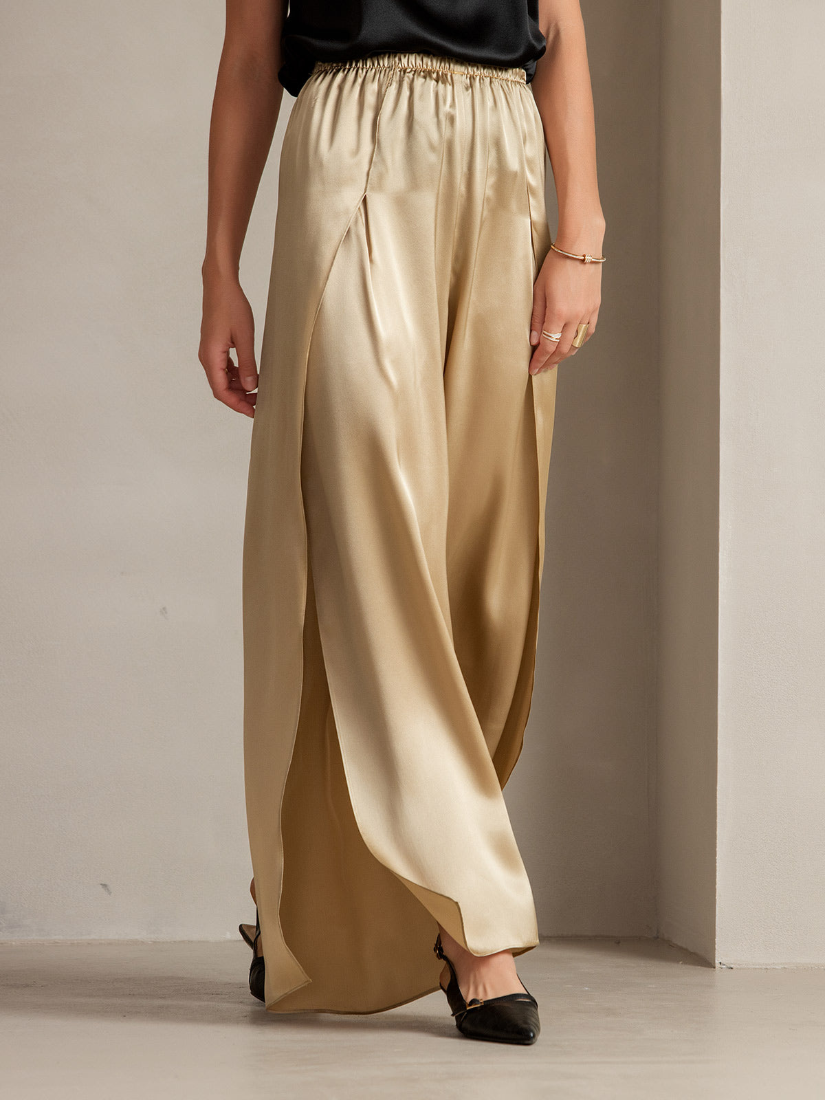 [Champagne] SilkSilky-FR 19Momme Soie Womens Pants 010