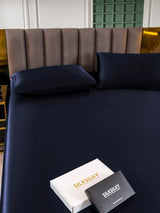 [Bleu Foncé] SilkSilky-FR 25Momme Parure de Lit Soie 005