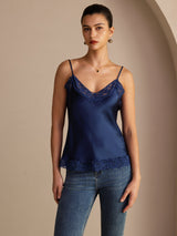 [Bleu Foncé] SilkSilky-FR Spaghetti Strap V Neck Top À Fines Brides 003