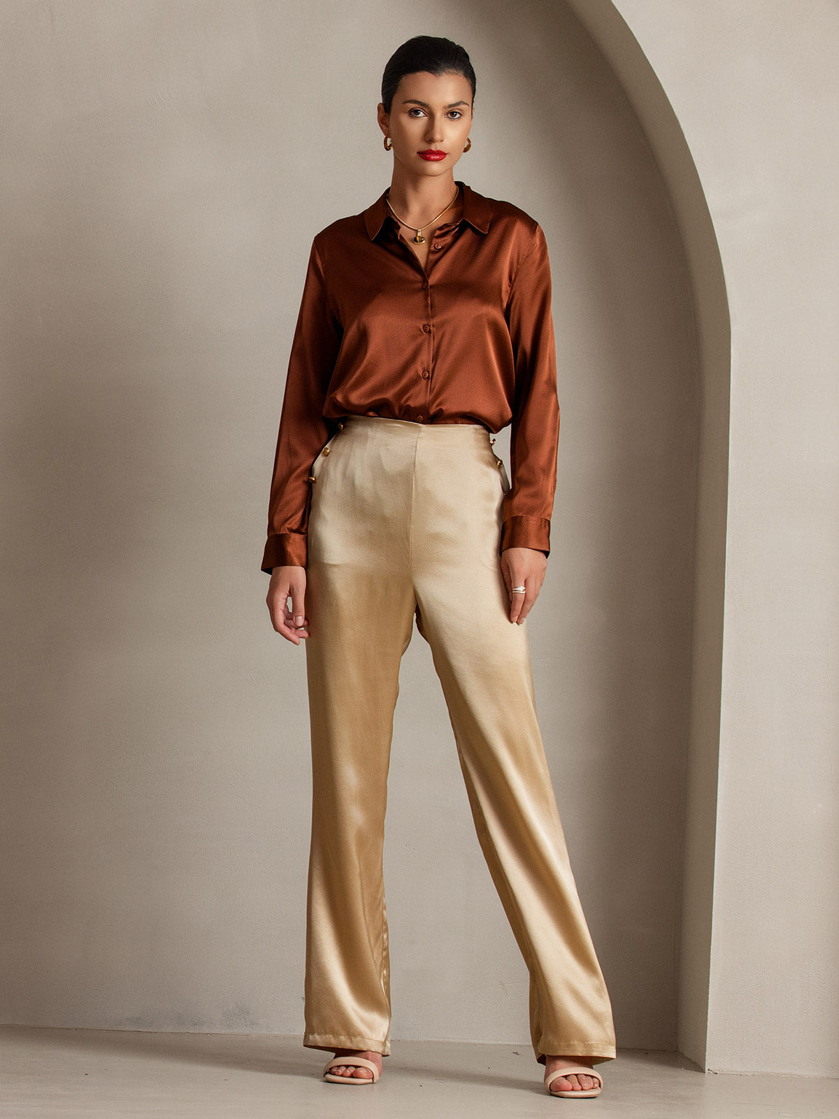 [Champagne] SilkSilky-FR 19Momme Soie Womens Pants 007