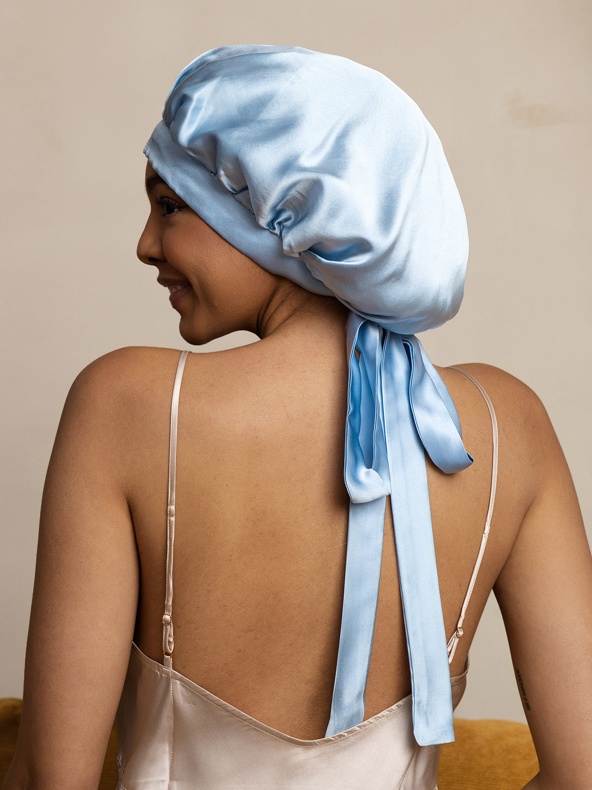 [Bleu Clair] SilkSilky-FR Pure Soie Sleep Cap 005