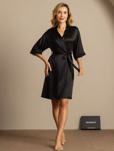 [Noir] SilkSilky-FR Manches mi-longues Femme Peignoir 005