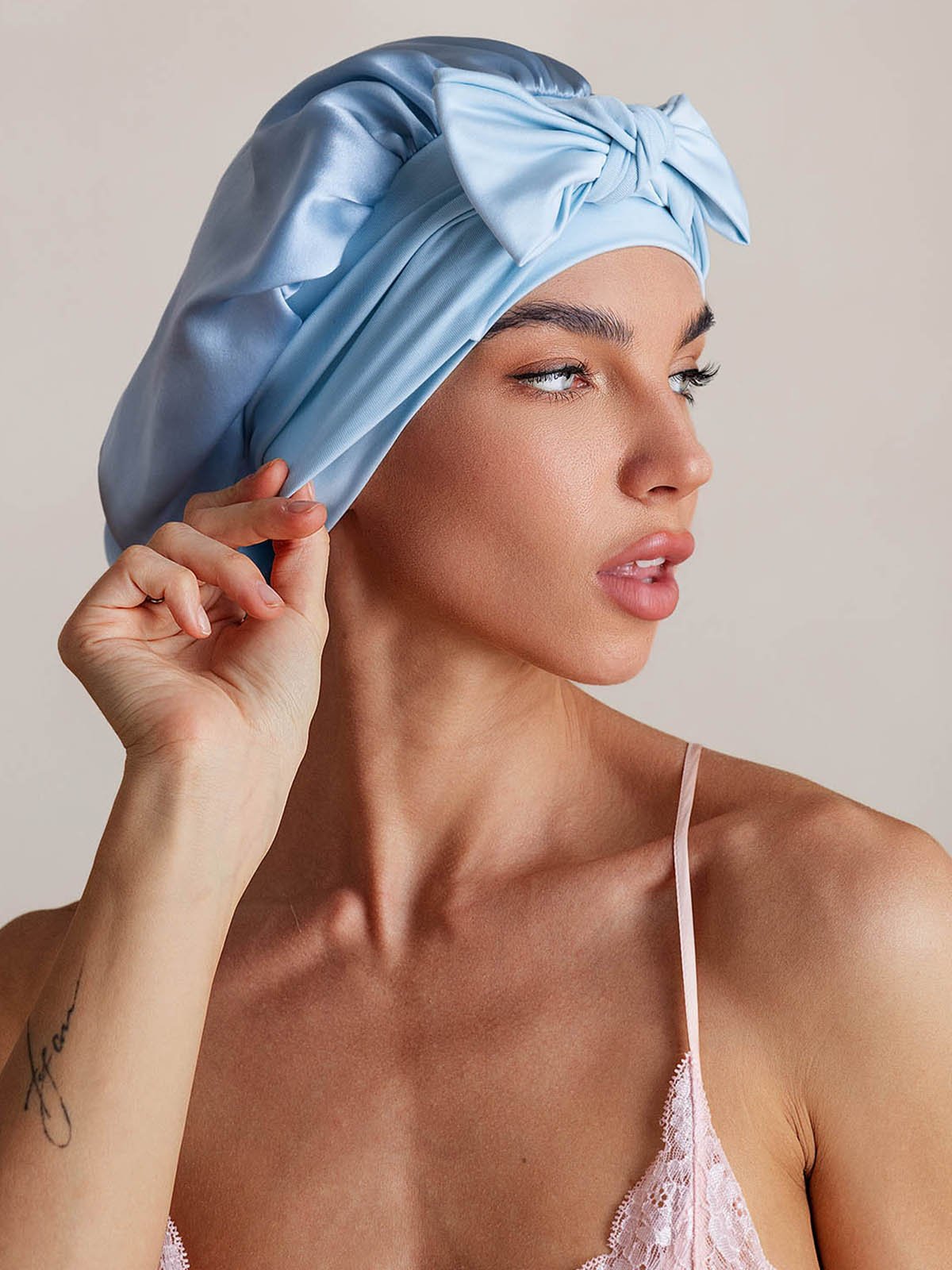 SilkSilky-FR Soie Sleep Cap BleuCiel 003