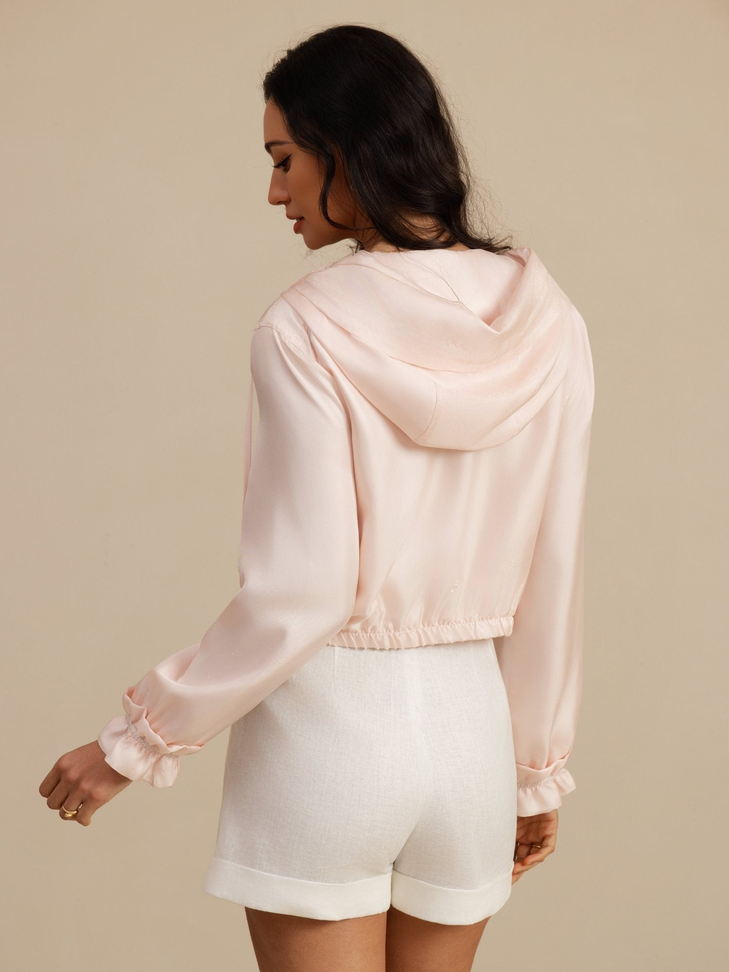 [Rose] SilkSilky-FR 18Momme Manches longues Col Haut Femme Manteaux 002