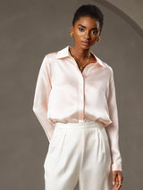 [Rose] SilkSilky-FR 19Momme Manches longues Col à Revers Femme Chemise 001