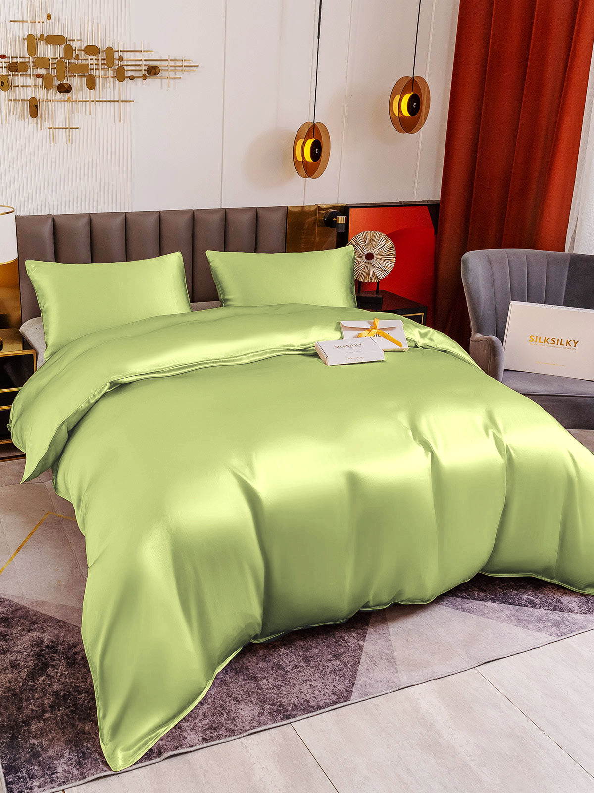 SilkSilky FR 19Momme Pure Soie Bedding Set VertMenthe 003