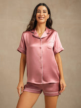 [Mauve Pâle] SilkSilky-FR Short Sleeve Lapel Collar Femme Pyjamas 001