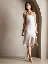[Beige] SilkSilky-FR Fines Brides Encolure Dégagée Robes 004