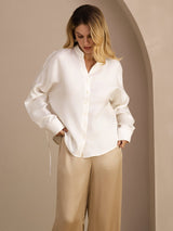 [Blanc] SilkSilky-FR Long Sleeve Blouse 001