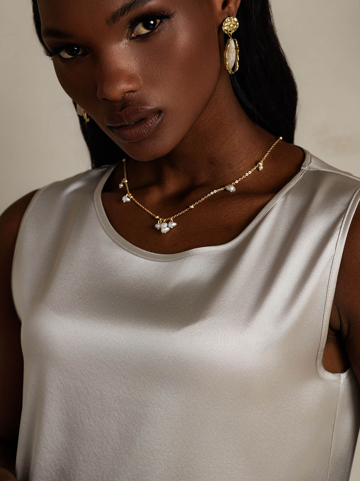 [Gris Clair] SilkSilky-FR 19Momme Sans manches Col Rond Top À Fines Brides 008