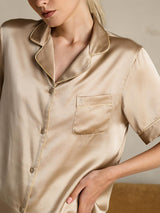 [Champagne] SilkSilky-FR Short Sleeve Lapel Collar Femme Pyjamas 008