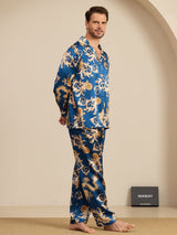 [Dragon Navy] SilkSilky-FR Long Sleeve Lapel Collar Homme Pyjamas 005