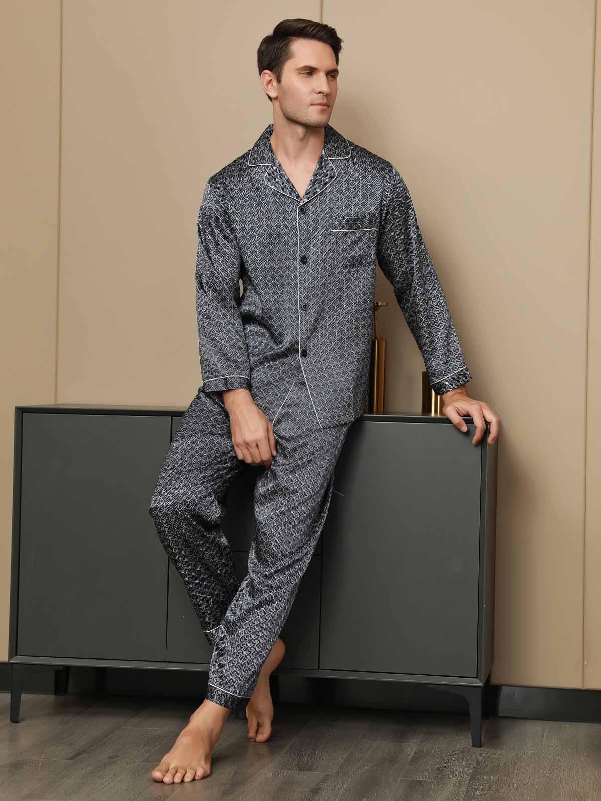 [Ginkgo Marine] SilkSilky-FR 19Momme Pure Soie Mens Pajamas 001