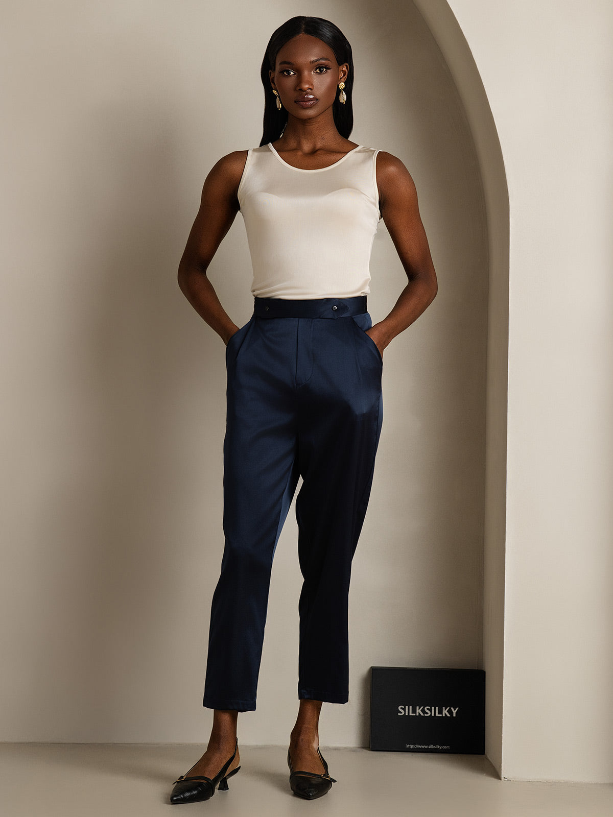 [Beige] SilkSilky-FR Soie Tricotée Col Rond Femme T-Shirt 007