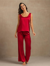 [Rouge Vineux] SilkSilky-FR 19Momme Sans manches Encolure Dégagée Femme Pyjamas 005