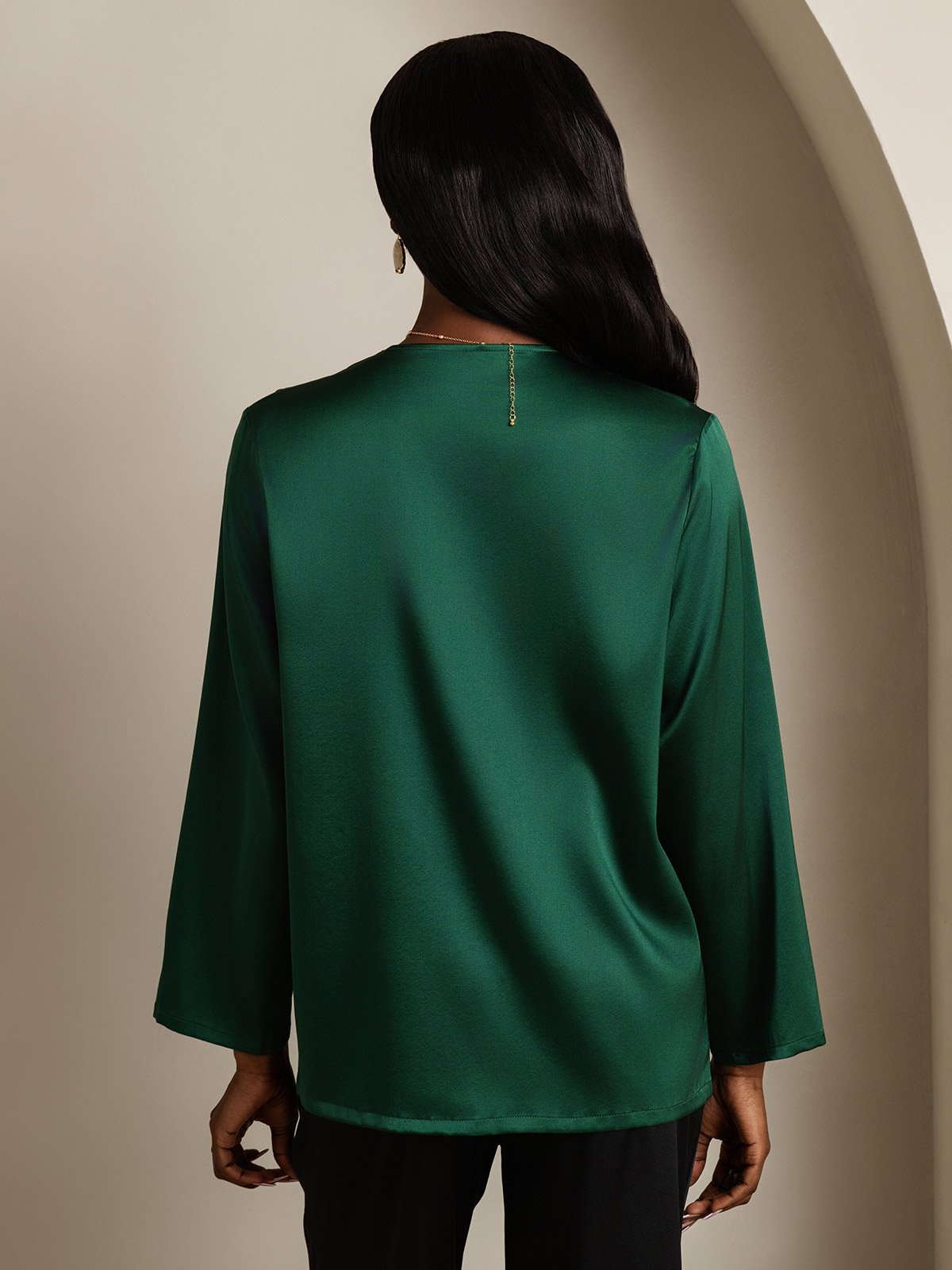 [Vert Foncé] SilkSilky-FR 19Momme Soie Col en V Femme Chemise 002