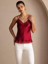 [Rouge Vineux] SilkSilky-FR Spaghetti Strap V Neck Top À Fines Brides 003