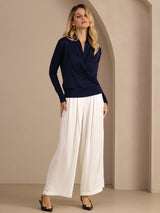 [Bleu Foncé] SilkSilky-FR Long Sleeve Blouse 007