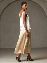 [Blanc] SilkSilky-FR Sleeveless V Neck Top À Fines Brides 003