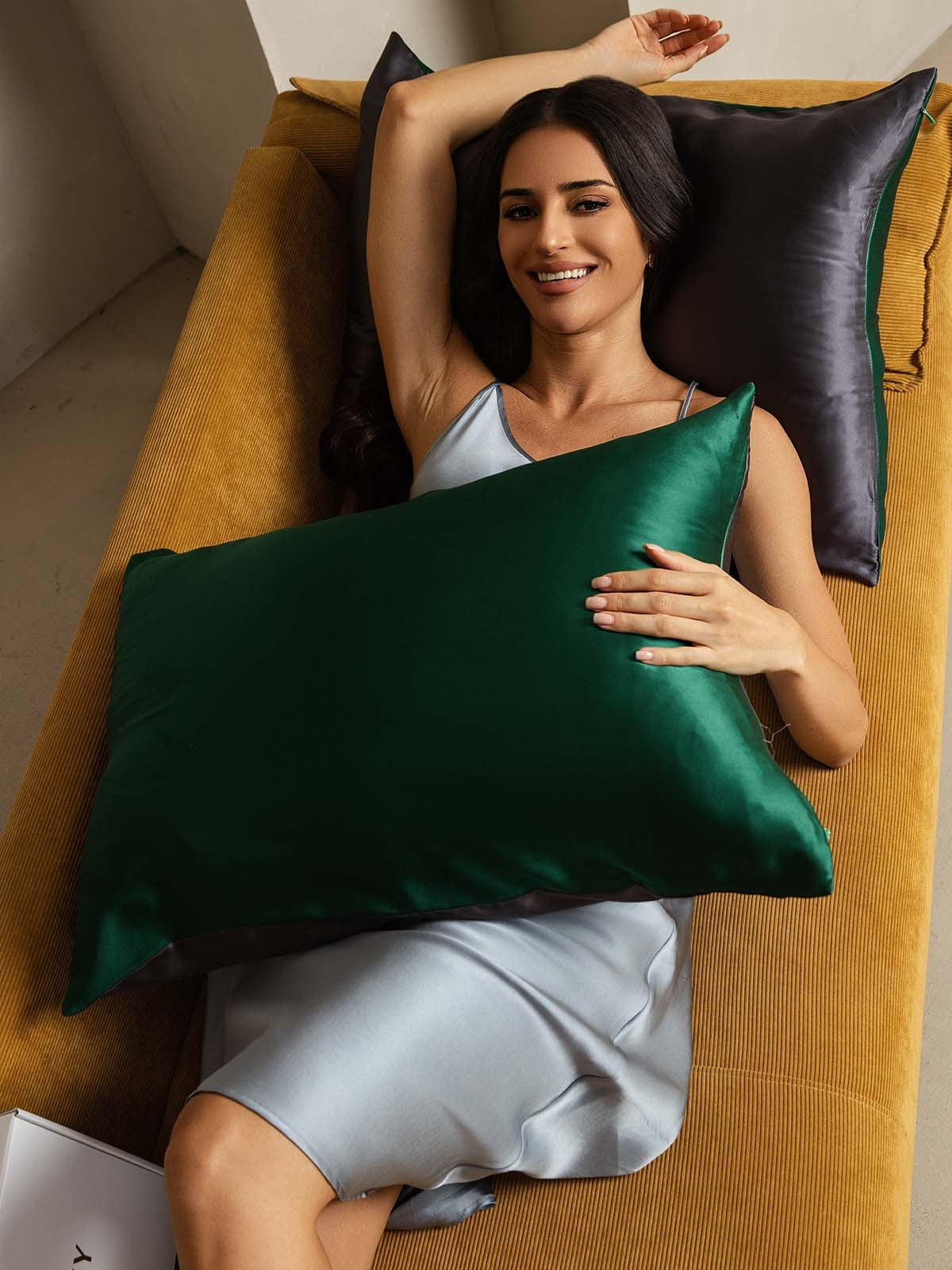 [VertFoncé+GrisFoncé] SilkSilky-FR 22Momme Pure Soie Pillowcase 004