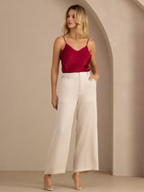 [Rouge Vineux] SilkSilky-FR Sleeveless V Neck Top À Fines Brides 007