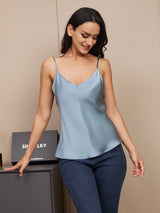 [Bleu Grisâtre] SilkSilky-FR Spaghetti Strap V Neck Top À Fines Brides 004