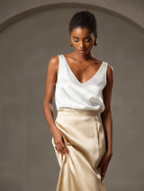 [Blanc] SilkSilky-FR Sleeveless V Neck Top À Fines Brides 005