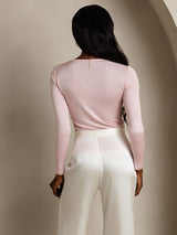 [Rose Corail] SilkSilky-FR Manches longues Col Rond Femme T-Shirt 002