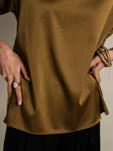 [Brun] SilkSilky-FR Short Sleeve Boat Neck Femme T-Shirt 008