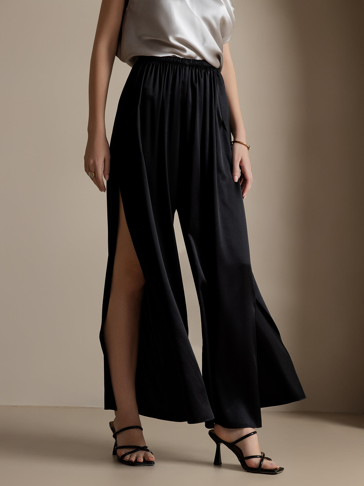 [Noir] SilkSilky-FR 19Momme Soie Womens Pants 001