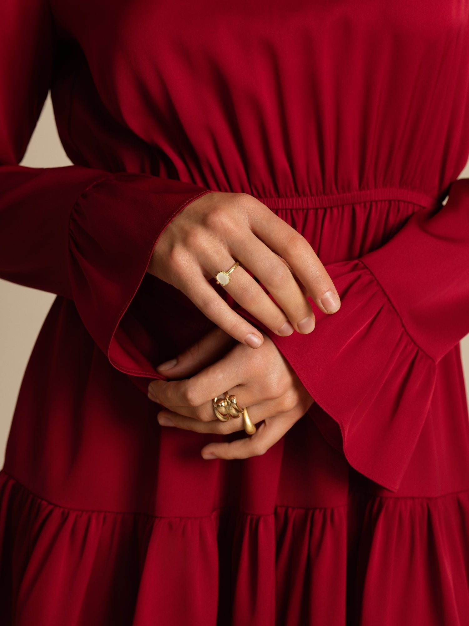 [Rouge Vineux] SilkSilky-FR 19Momme Soie Manches longues Col Rond Robes 003