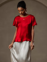 [Rouge Vineux] SilkSilky-FR Short Sleeve Boat Neck Femme T-Shirt 004