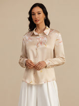 [Champagne] SilkSilky-FR 19Momme Manches longues Col à Revers Femme Chemise 004