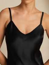 [Noir] SilkSilky-FR Sleeveless V Neck Robes 005