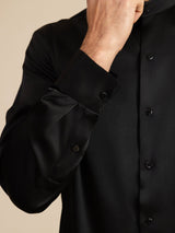 [Noir] SilkSilky-FR Long Sleeve Stand Collar Homme Chemise 007