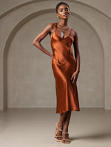 [Caramel] SilkSilky-FR Pure Soie Sans manches Col en V Robes 003