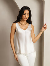 [Gris Clair] SilkSilky-FR Sleeveless V Neck Top À Fines Brides 006