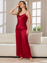 [Rouge Vineux] SilkSilky-FR Fines Brides Col V Ensemble Camisole 004