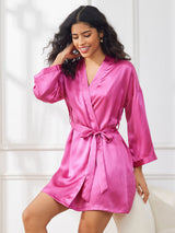 [Rose Rouge] SilkSilky-FR 3/4 Sleeve Femme Peignoir 006