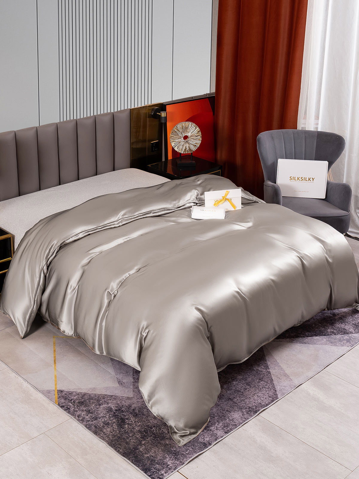 SilkSilky FR 22Momme Pure Soie Duvet Cover Gris 002