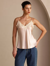 [Rose] SilkSilky-FR Sleeveless V Neck Top À Fines Brides 001