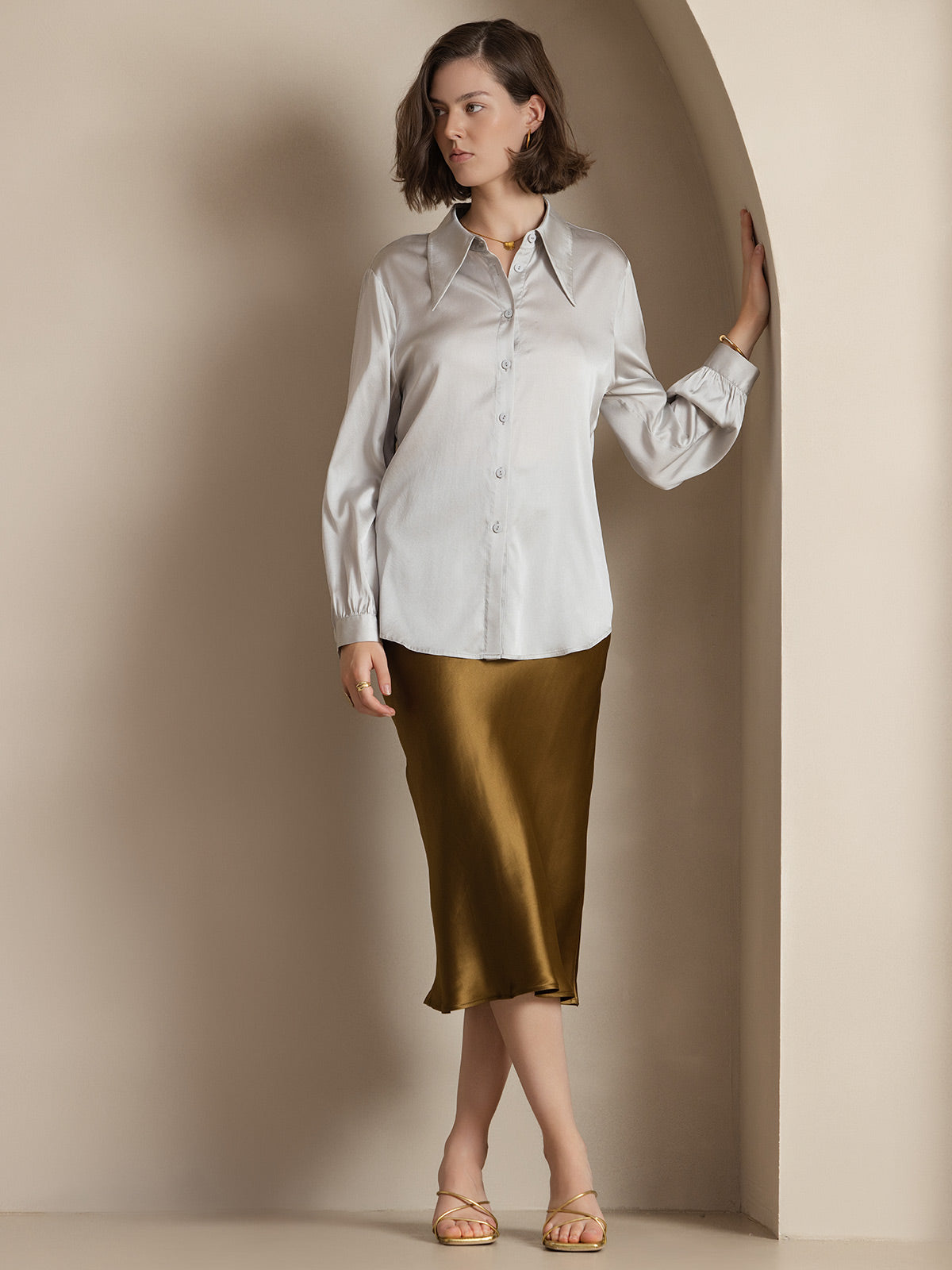 [Brun] SilkSilky-FR 19Momme Pure Soie Skirt 004